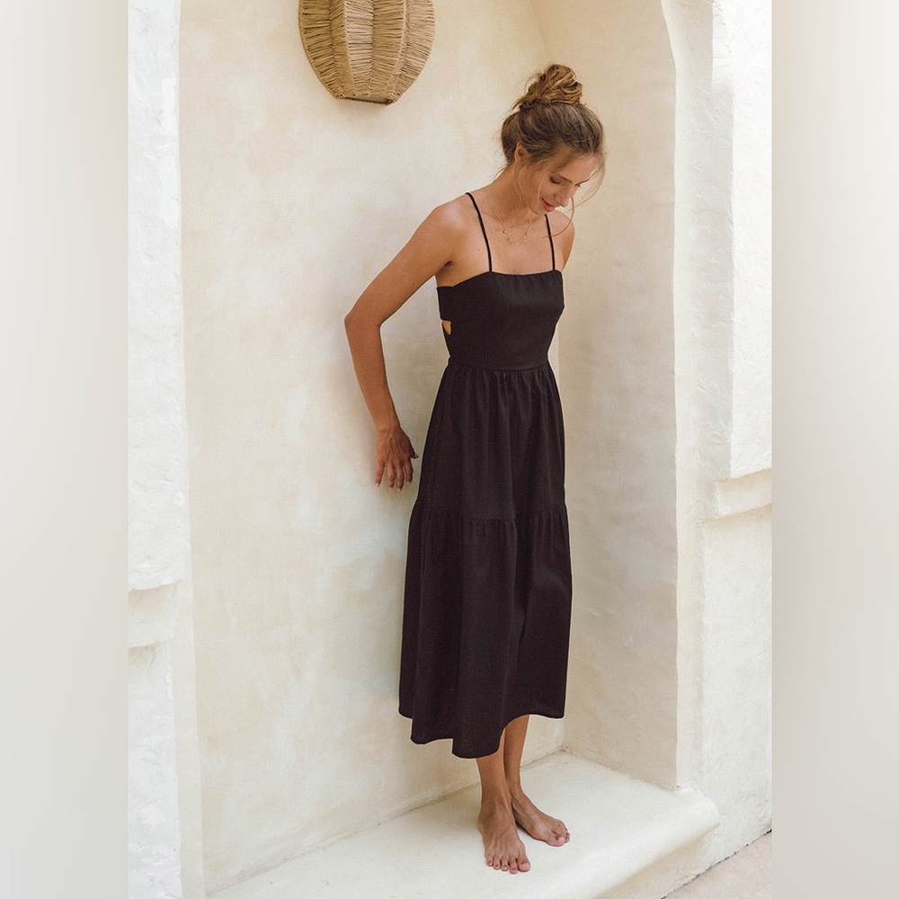 ROVE Joie Midi Dress- Black Linen Cotton